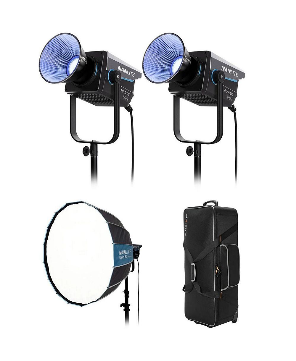 Nanlite FC-720 750W RGBW LED 2-Light Kit, Bundle with Rapid 90 Parabolic Softbox and CB-06 Wheeled Hard Carrying Case