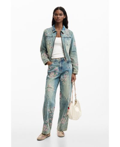 Desigual Женские регулярные вышитые джинсовые брюки