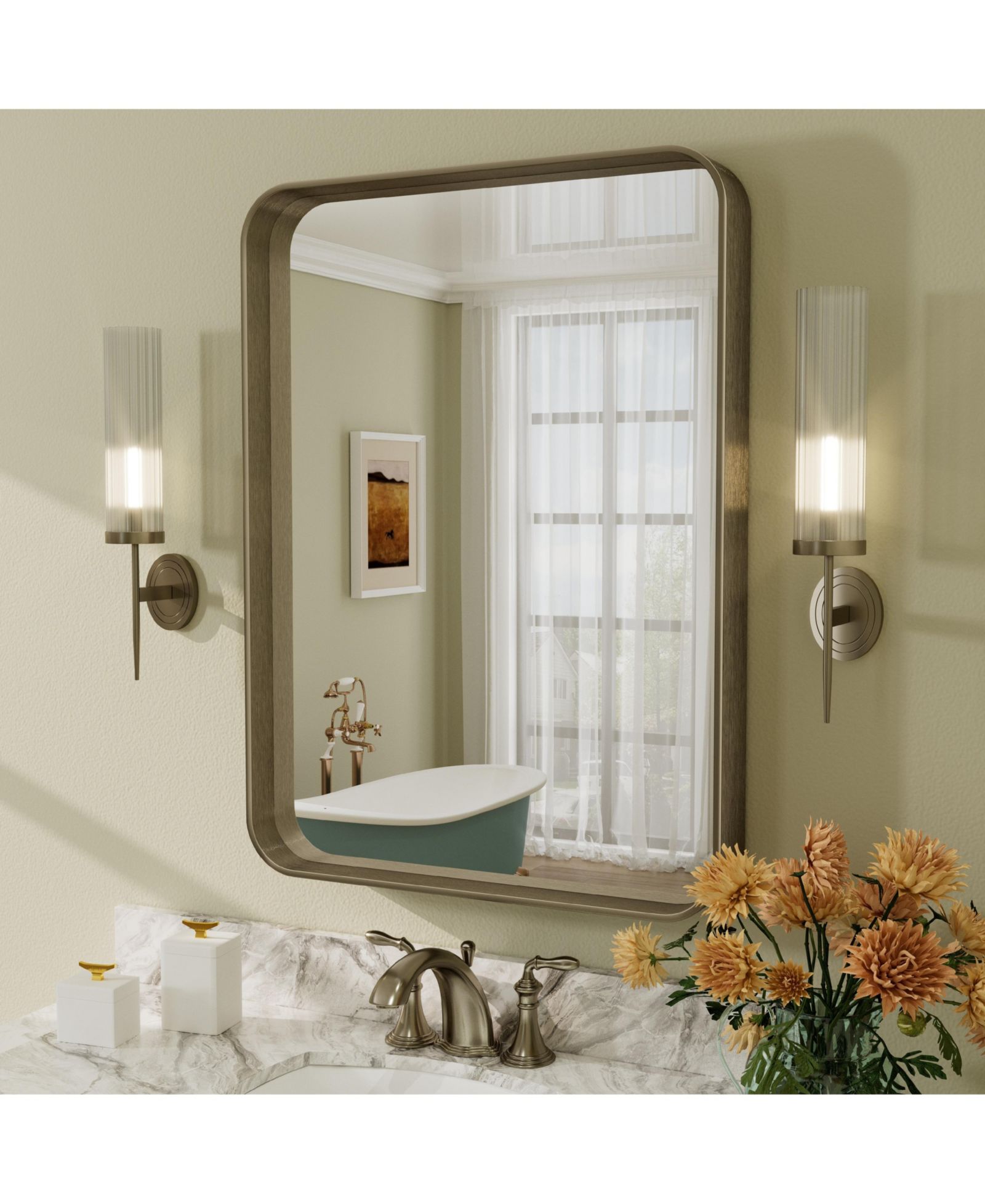 Зеркало для ванной Apmir High-Strength Tempered Glass and Aluminum Alloy Framed Wall Decor