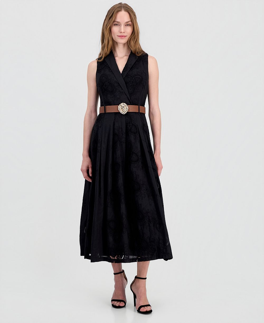 Женское миди-платье Anne Klein с вышивкой и поясом