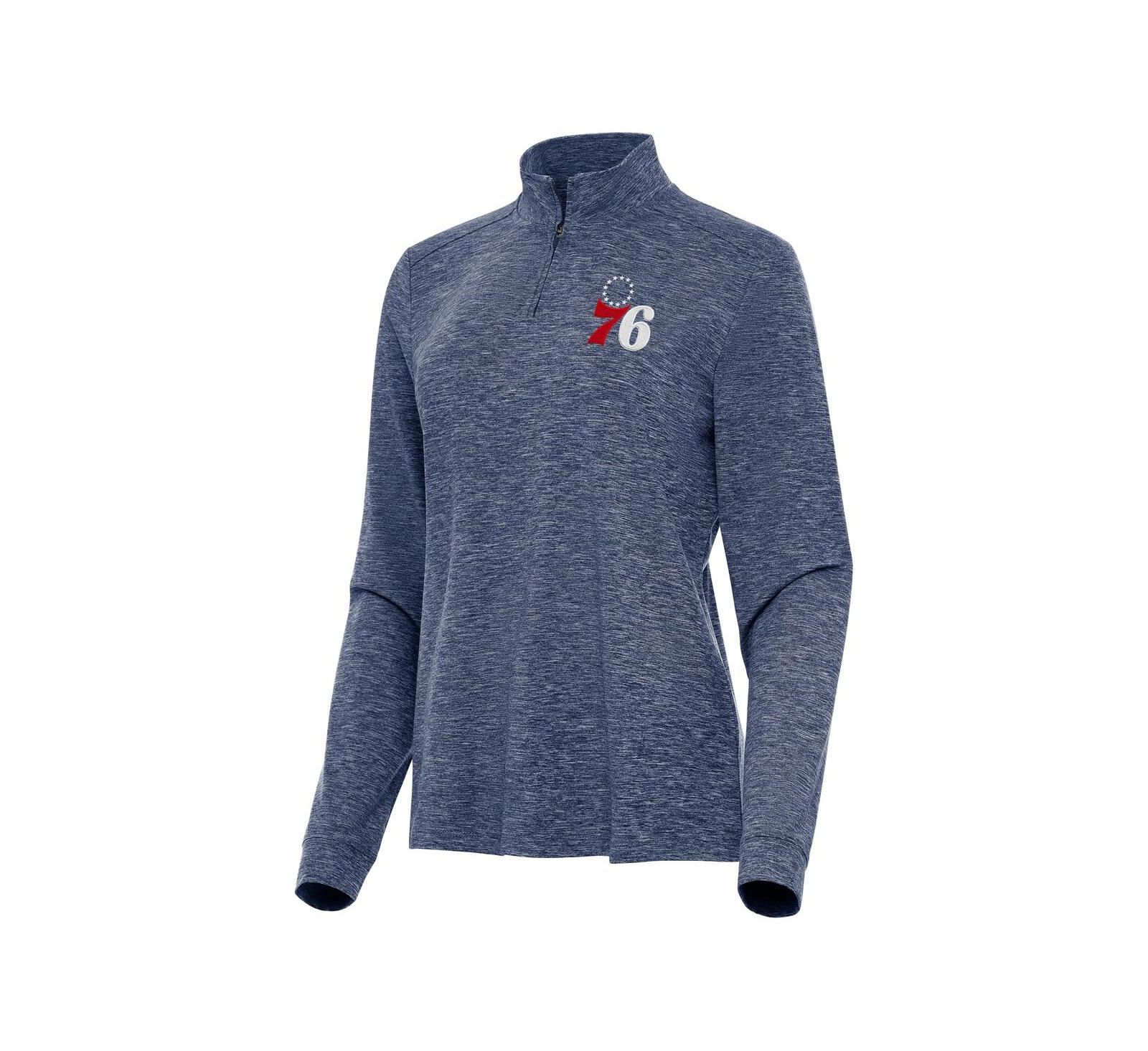Antigua Women's Heather Navy Philadelphia 76ers Mentor Quarter-Zip Mock Long Sleeve Sweatshirt