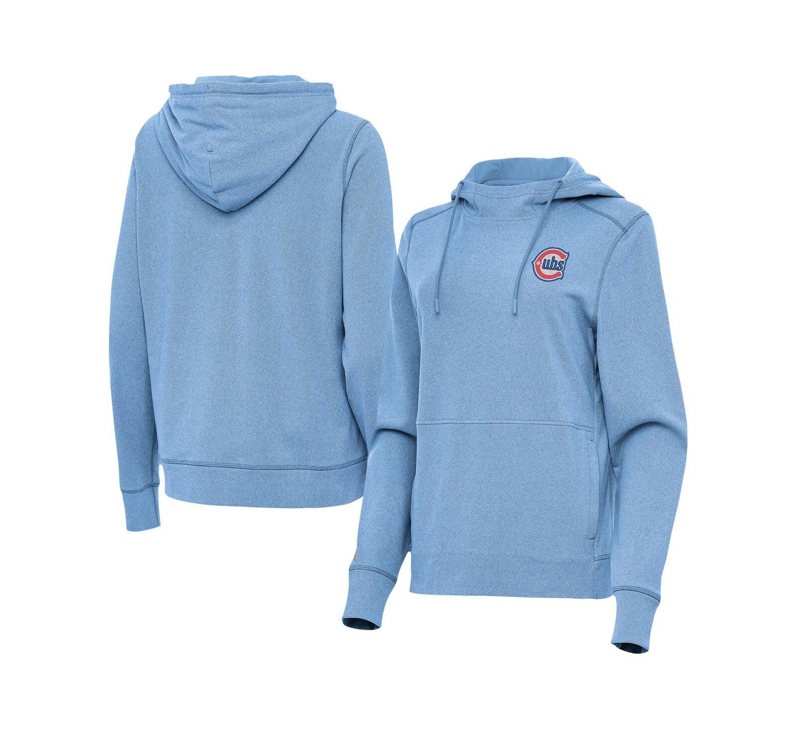 Женское худи Antigua Women's Heather Powder Blue Chicago Cubs Alternate Logo Justice Pullover