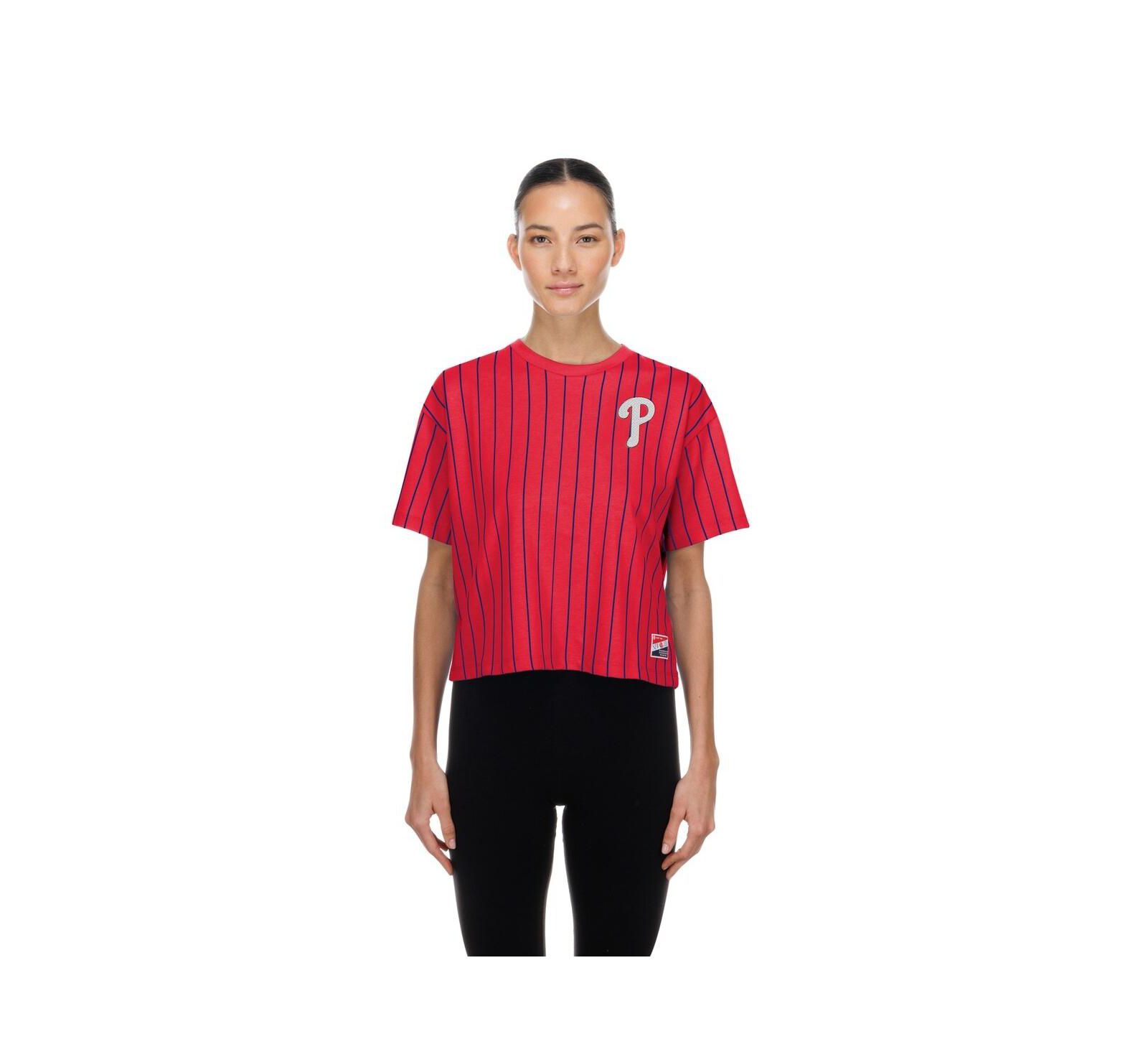New Era Женская боксы-футболка New Era Philadelphia Phillies Throwback Meshback Pinstripe красная