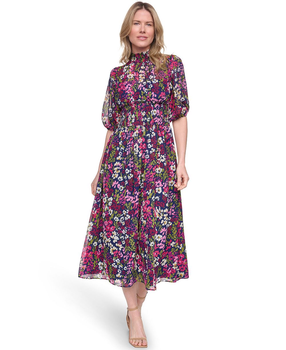 Женское платье Jessica Howard Mock-Neck & Smocked Waist Maxi