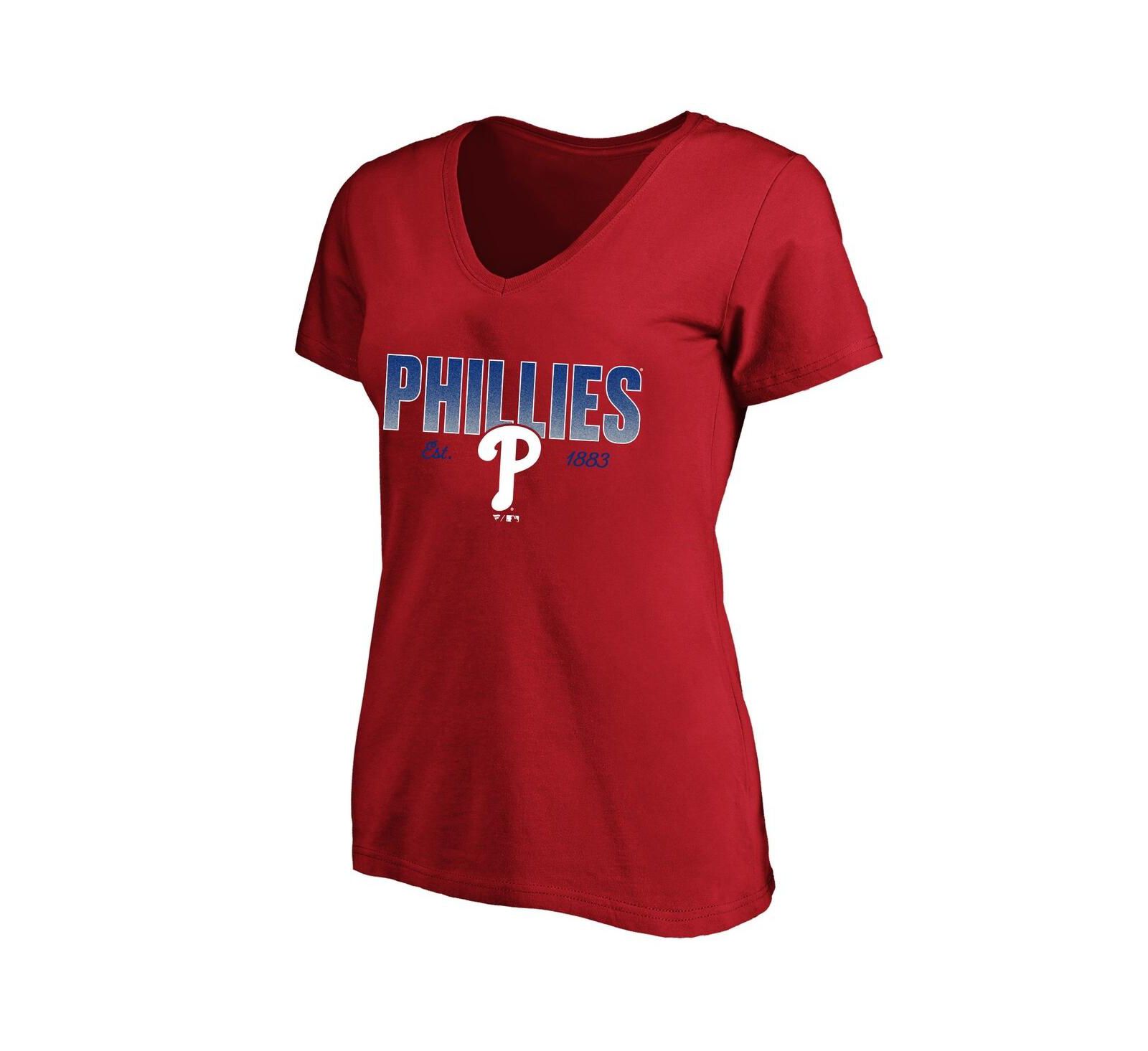 Fanatics Женская футболка Philadelphia Phillies Plus Size Wordmark V-Neck, красная