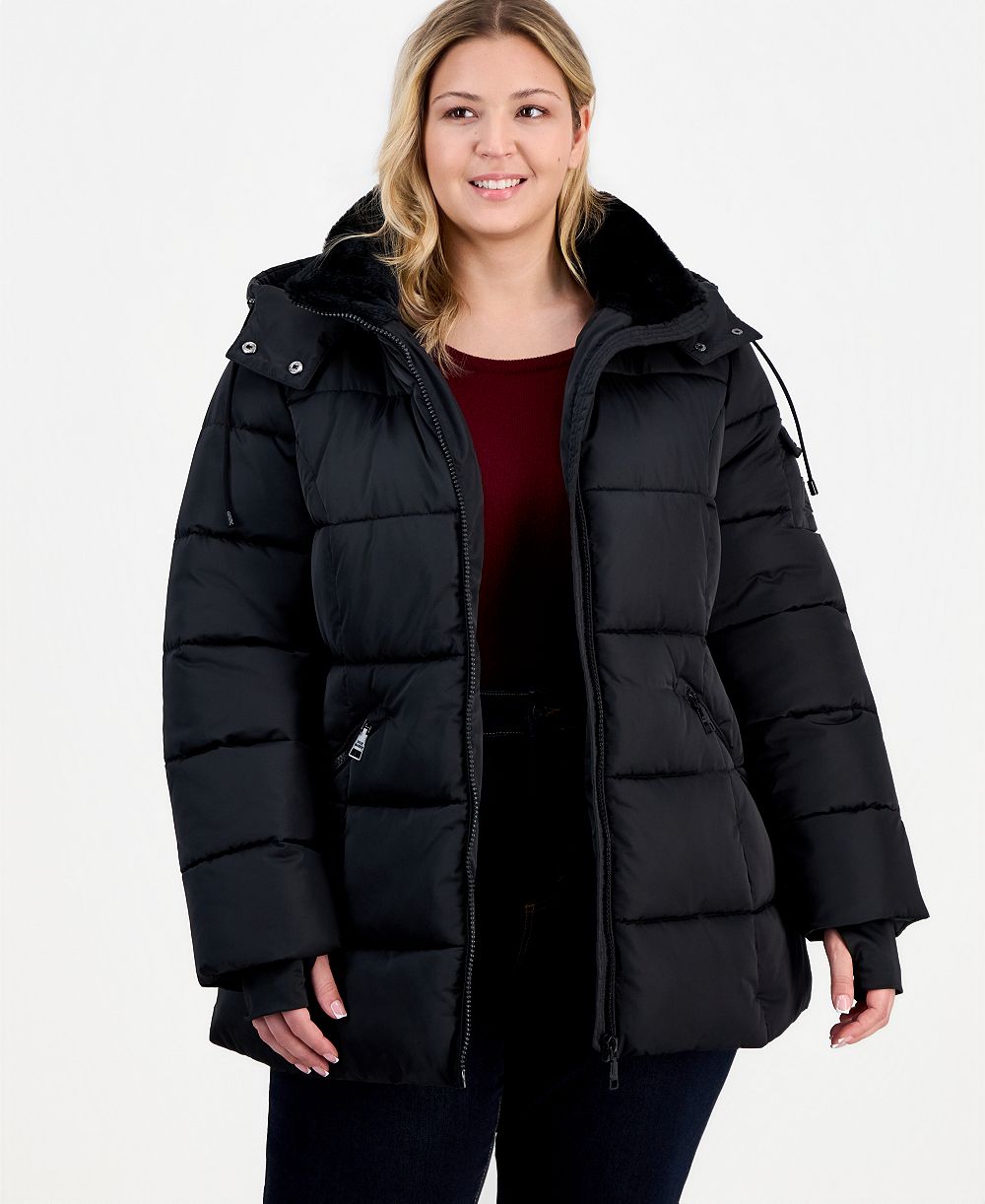 Steve Madden Plus Size Hooded Quilted Puffer Coat
