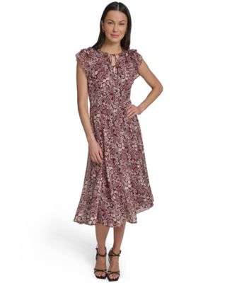 Платье Tommy Hilfiger Women's Flutter-Sleeve Tie Neck Chiffon Midi