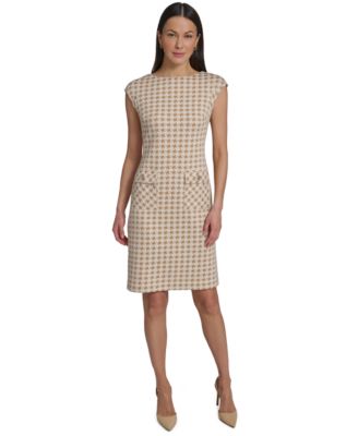 Tommy Hilfiger Women's Cap-Sleeve Pixelated Houndstooth Pocket Sheath Dress