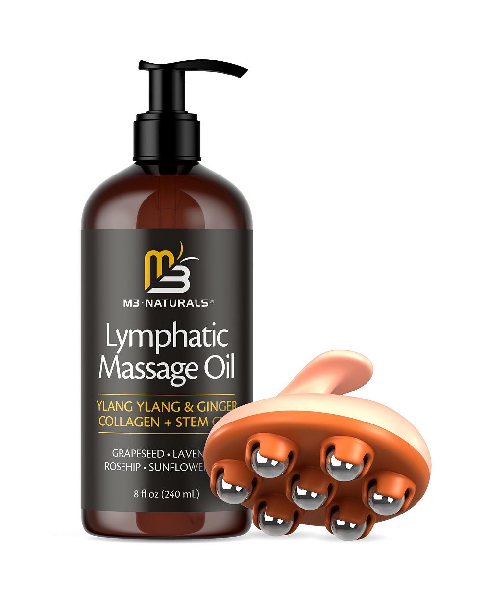 Набор для лимфатического массажа M3 Naturals с маслом и роликом, Иланг-иланг и имбирь, 8 Fl Oz