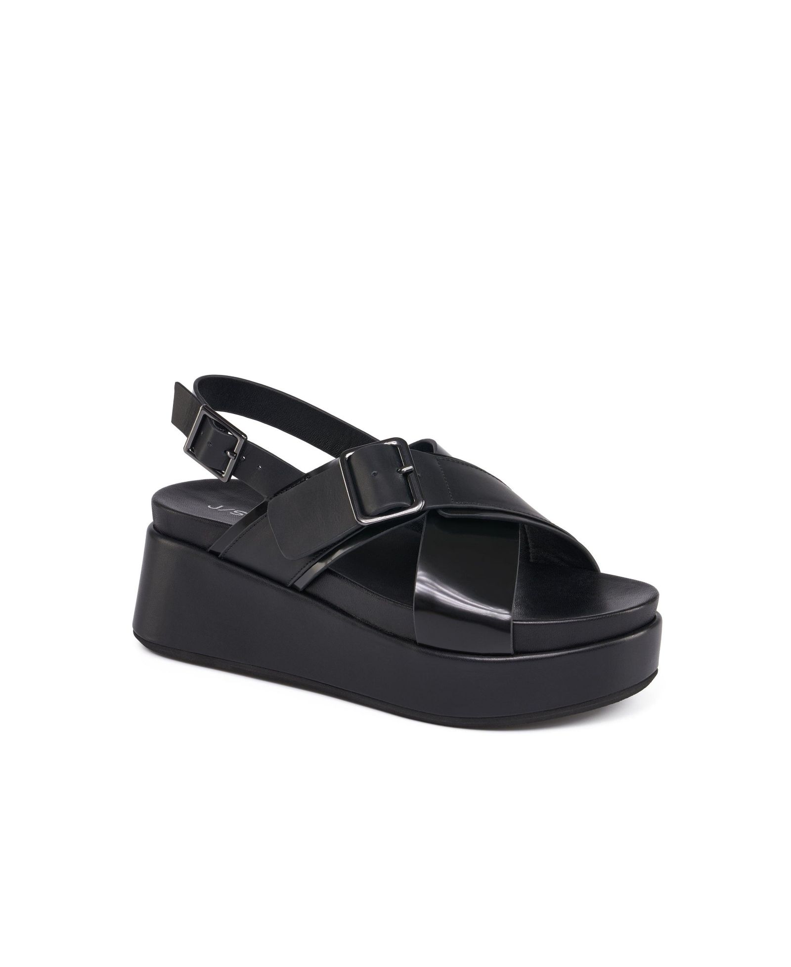 JSlides Women's Bin Leather Cross Strap Platform Sandal