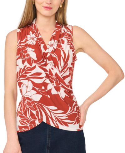 Vince Camuto Women's Printed Front Cross Over Wrap Tank Top