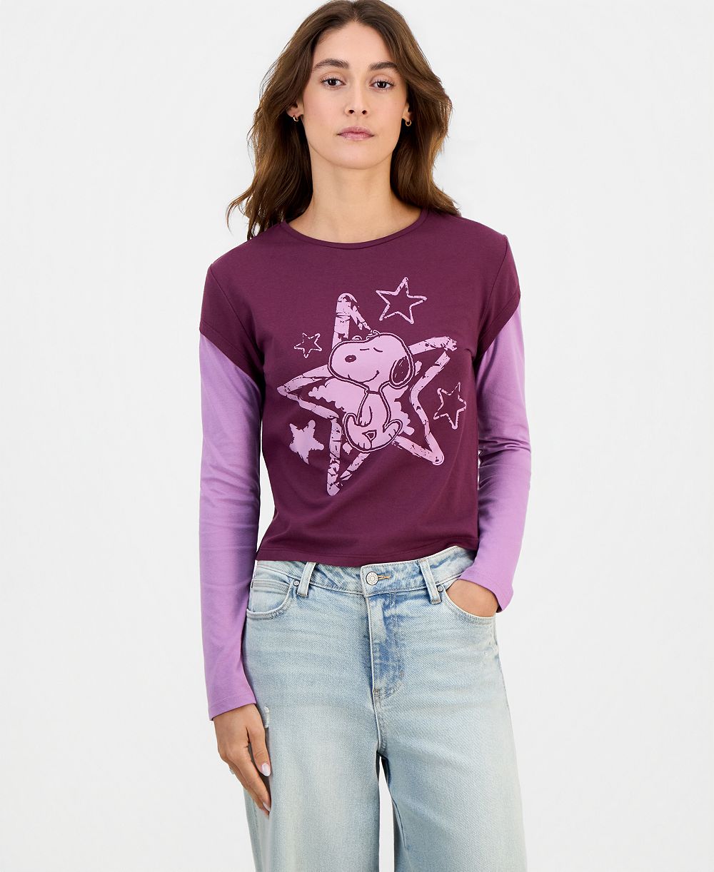Топ Grayson Threads, The Label Juniors' Snoopy Long-Sleeve Layered-Look