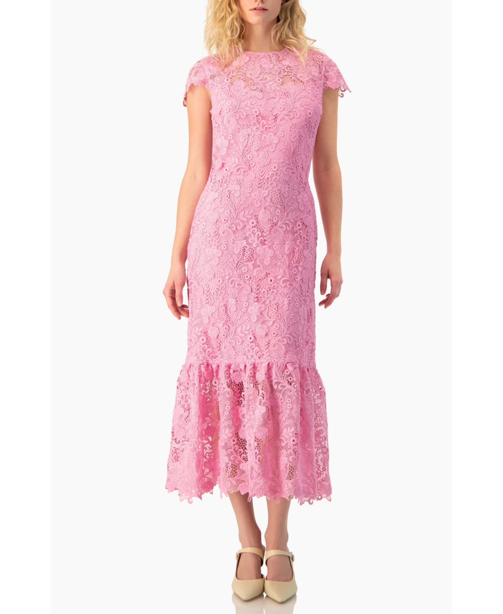 Ivonne Women's Lace Cap-Sleeve Midi Dress