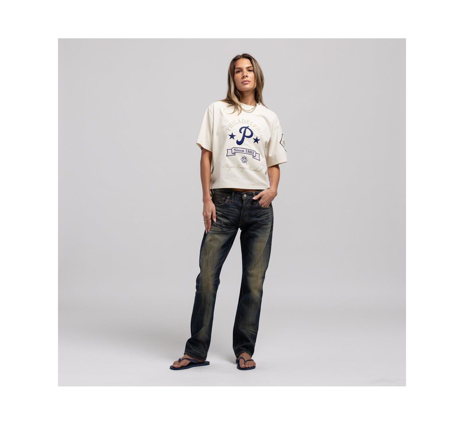 Женская укороченная футболка Mitchell & Ness Cream Philadelphia Phillies Cooperstown Yacht Rock Boxy