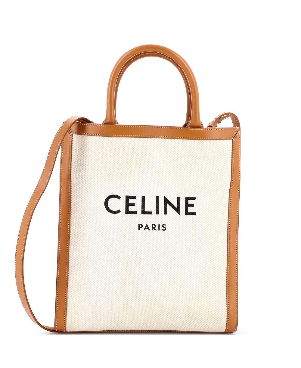 Вертикальная сумка-тоут Celine из ткани с кожаной отделкой
