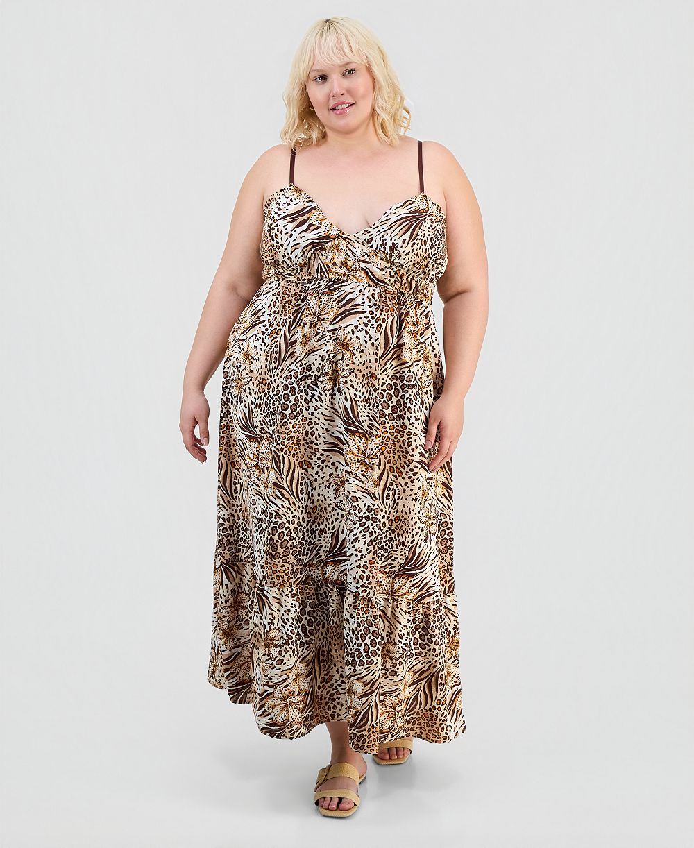 FULL CIRCLE TRENDS Trendy Plus Printed Empire-Waist Peplum-Hem Dress