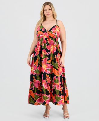 FULL CIRCLE TRENDS Trendy Plus Printed Empire-Waist Peplum-Hem Dress