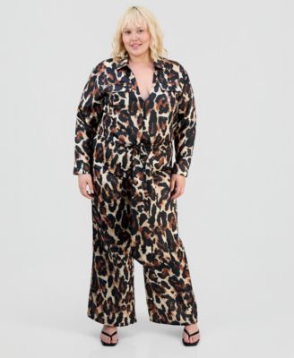 FULL CIRCLE TRENDS Комплект из сатиновой рубашки и брюк Plus Size