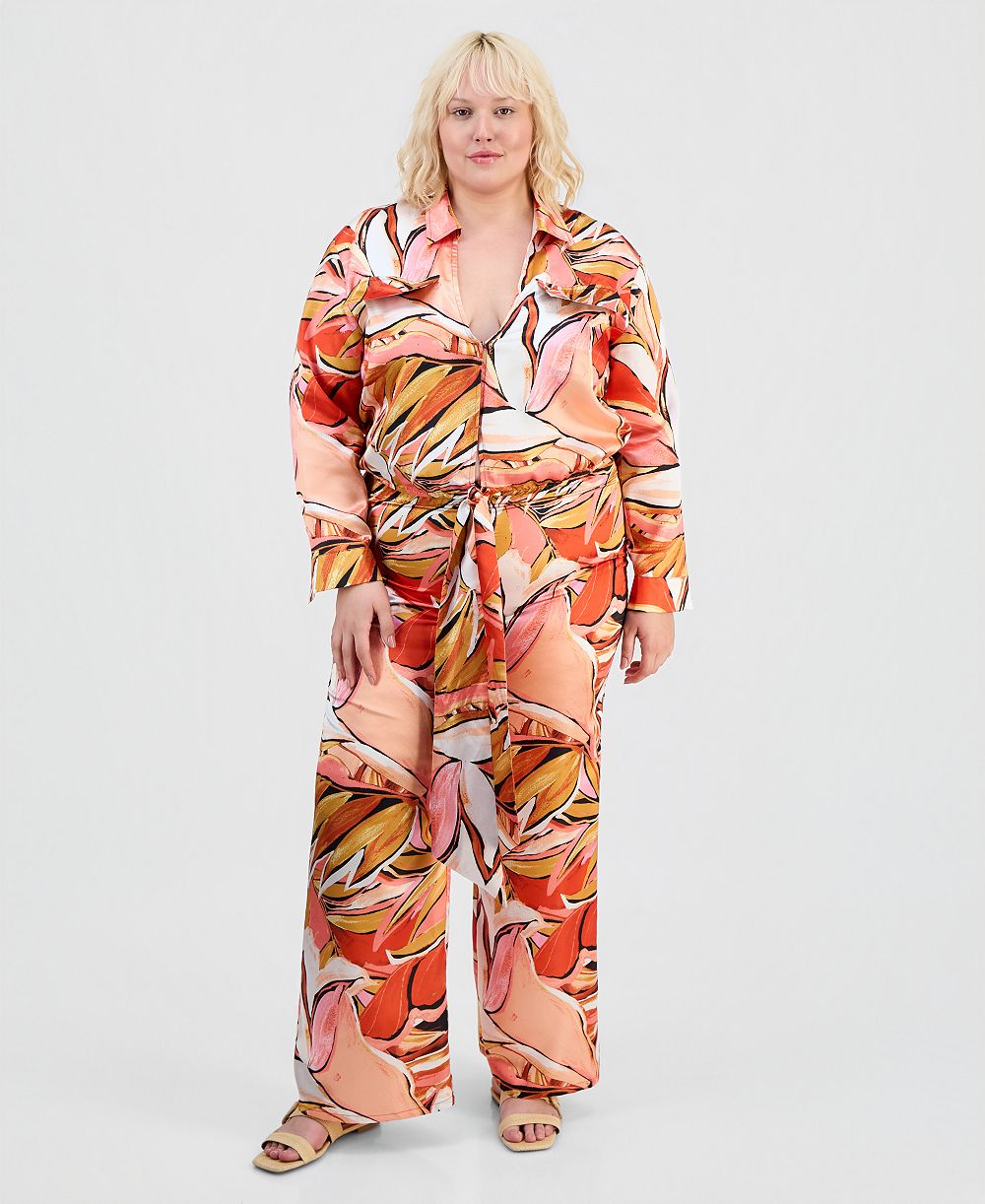 FULL CIRCLE TRENDS Trendy Plus Size Satin Shirt & Matching Pants Set