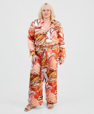 FULL CIRCLE TRENDS Комплект из сатиновой рубашки и брюк Plus Size
