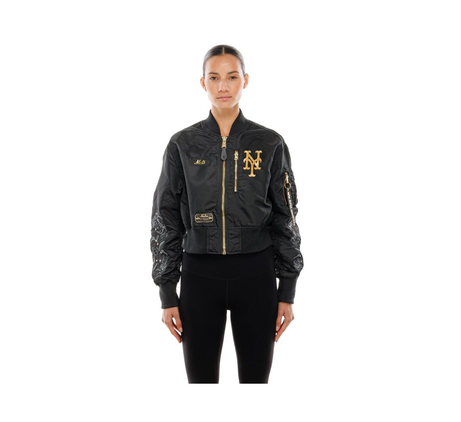 New Era X Alpha Industries Women's Black New York Mets Cropped Full-Zip Jacket