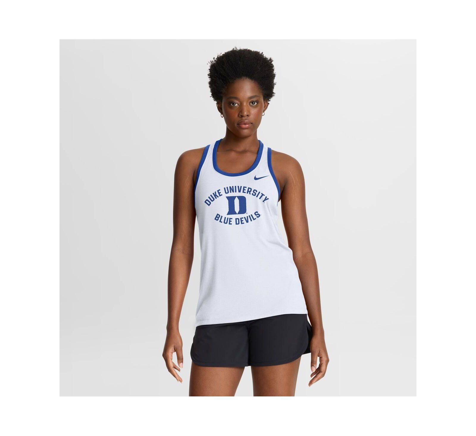 Nike Women's White Duke Blue Devils Uni Name Tri-Blend Dri-FIT Tank Top