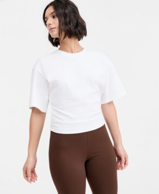 Bar III Women's Cotton Elbow-Sleeve Sculpted T-Shirt, Macy's Exclusive