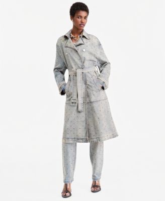 Theophilio | Macy's Women's Double-Breasted Belted Rhinestone Denim Trench Coat, Macy's Exclusive