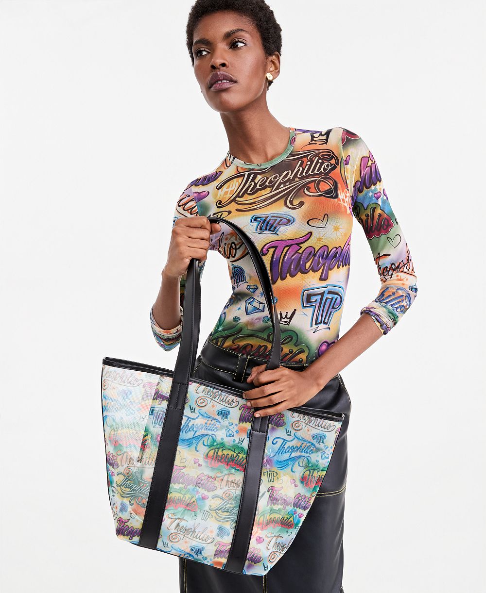 Theophilio | Macy's Graffiti Print Mesh Tote Bag & Removable Pouch Set, Macy's Exclusive