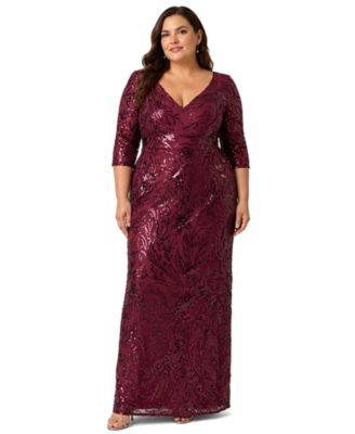 Adrianna Papell Plus Size V-Neck Column Gown