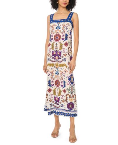 Женское платье Vince Camuto Printed Square-Neck Smocked-Back Sleeveless Maxi