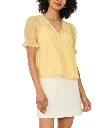 Vince Camuto Женский топ Pintuck Short-Sleeve