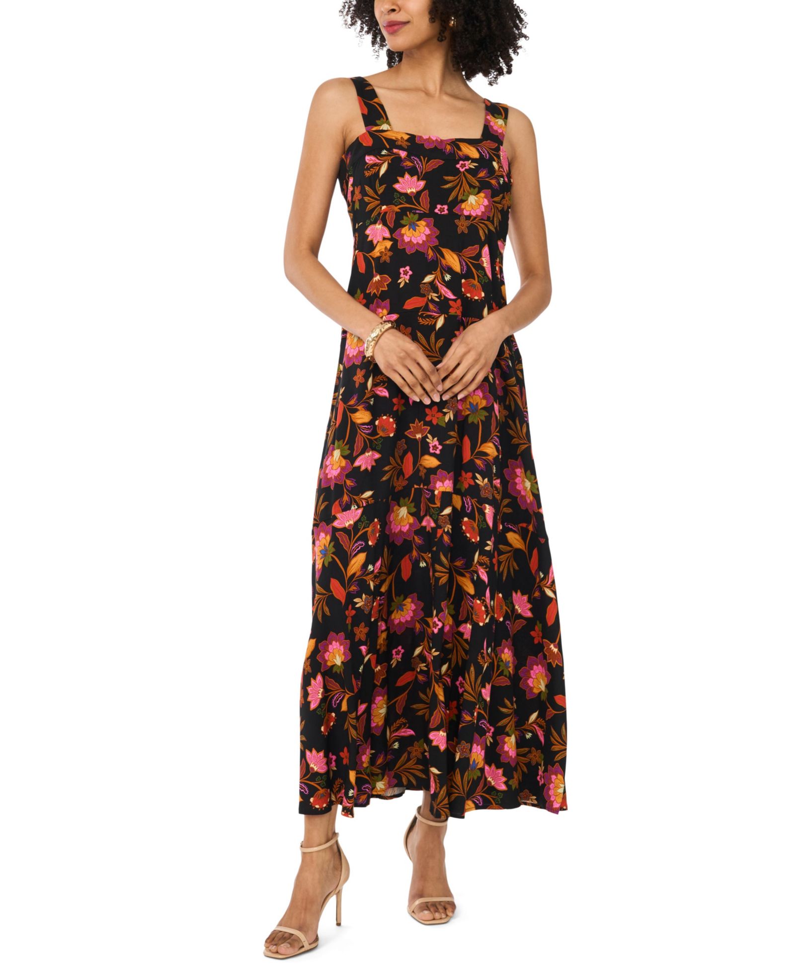Женское платье Vince Camuto Floral Square-Neck Smocked-Back Sleeveless Maxi