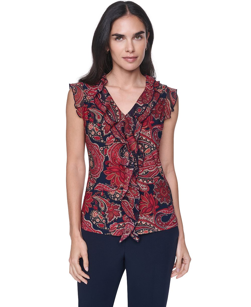 Tommy Hilfiger Women's Sleeveless Paisley V-Neck Blouse