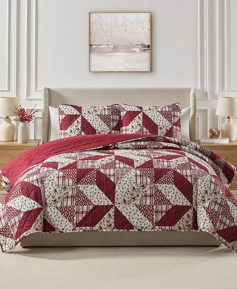 Комплект из 3 стеганых одеял Seventh Studio Cardinal Patchwork, Full/Queen