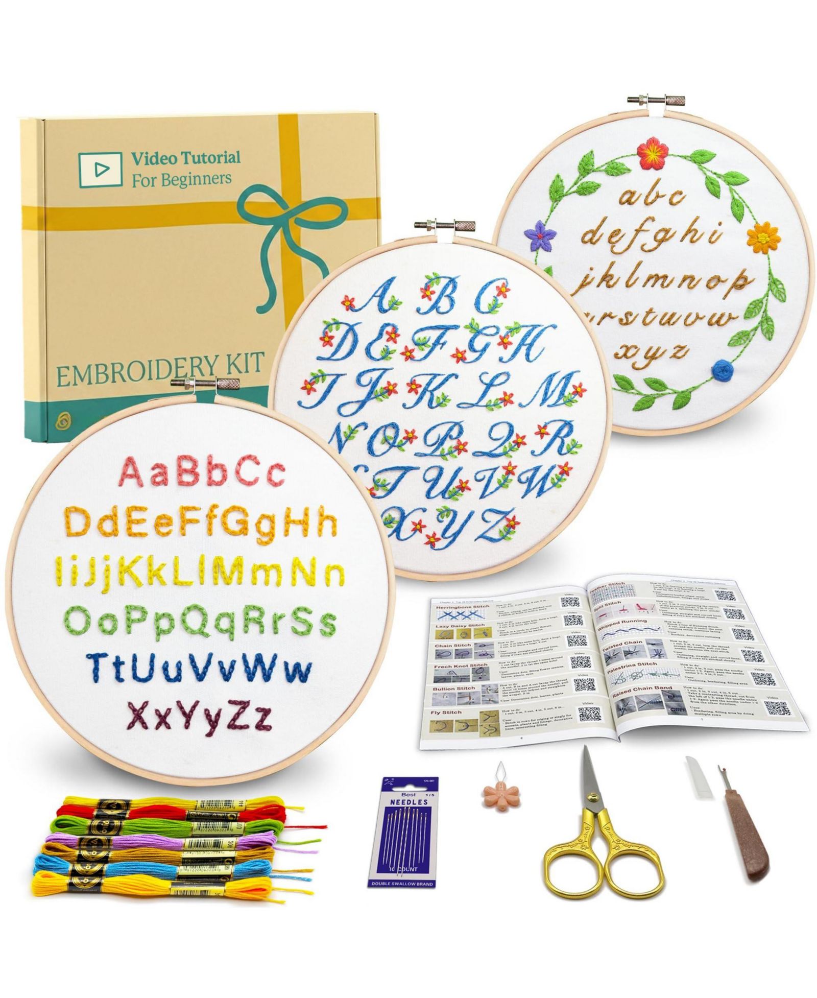 GNUADZ 3 Set Alphabet Letter Embroidery Kit Beginners Practice Sets
