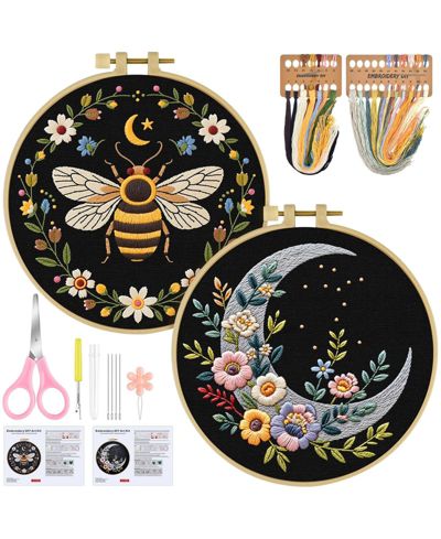 Набор для вышивания GNUADZ 2 Set Floral Cross Cloth Hoops Threads для начинающих
