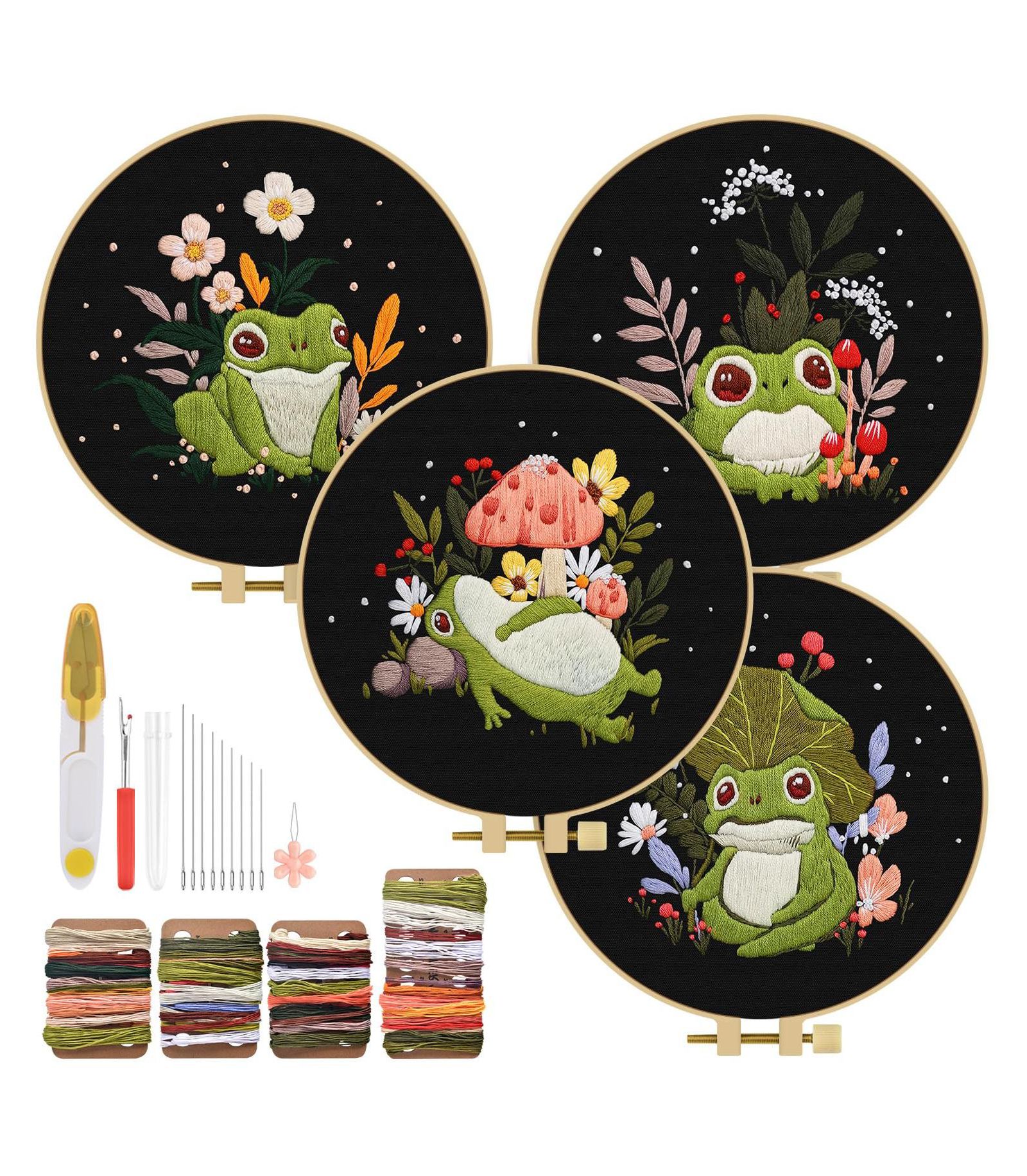 GNUADZ Embroidery Kit Adults Beginner Flowers Bird Hoop Thread