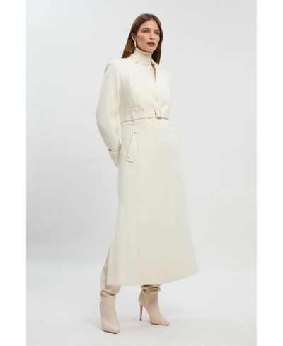 Karen Millen Женское шерстяное пальто Maxi с поясом и V-образным вырезом