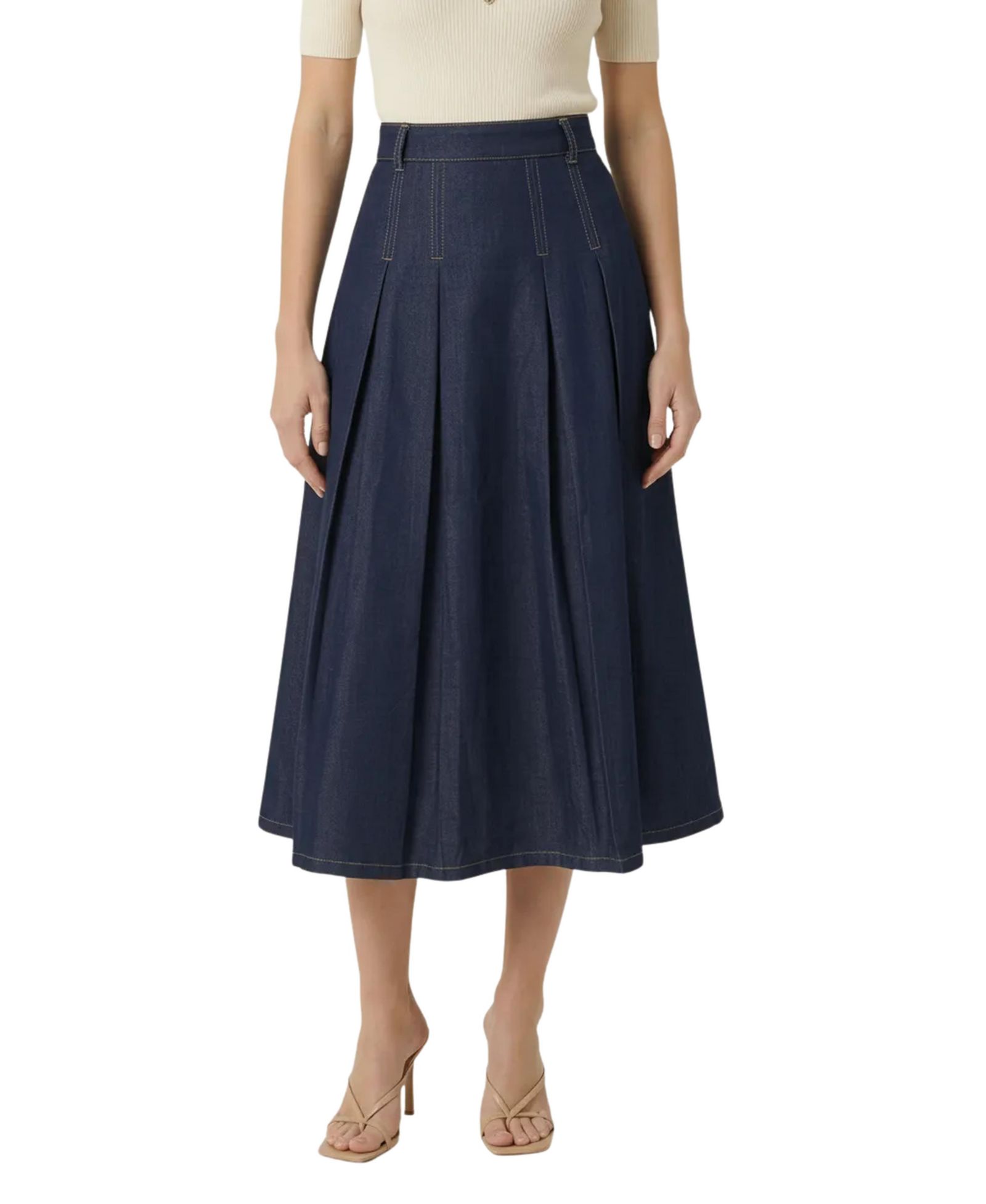 Modenaire Women's High-Waist Pleated A-Line Midi Skirt