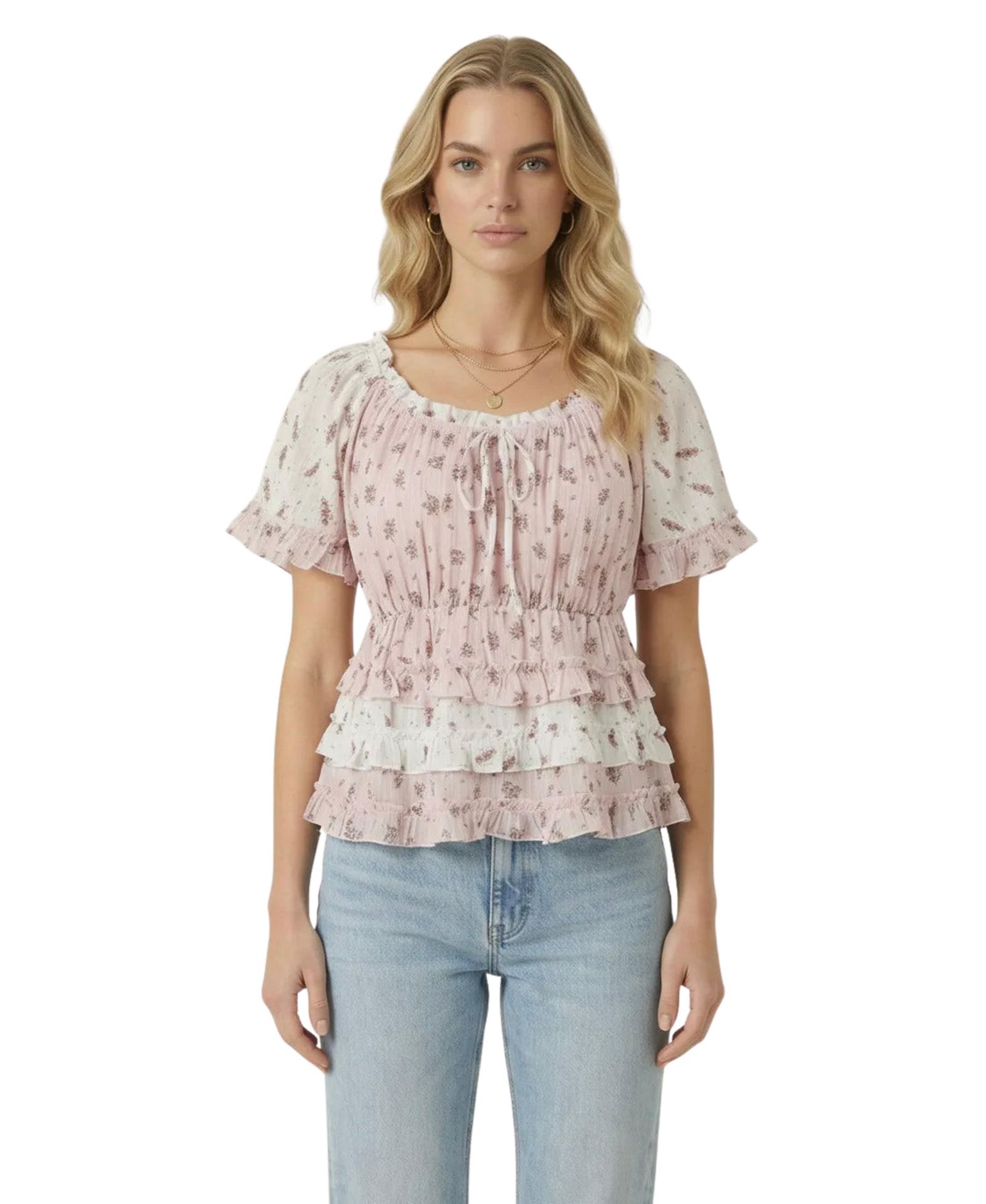 Женский топ Modenaire Floral Tie-Neck Ruffle Peplum