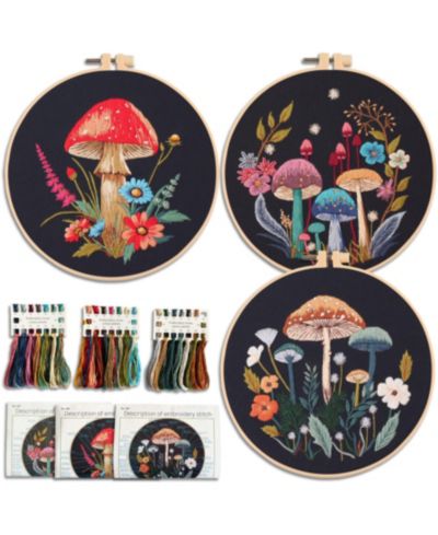 GNUADZ Embroidery Kit Mushroom Patterns Hoops Fabric Threads