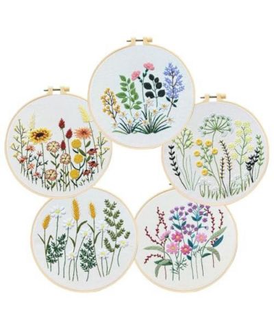 GNUADZ 5 Sets Floral Embroidery Kit Beginners Pattern Instruction Video
