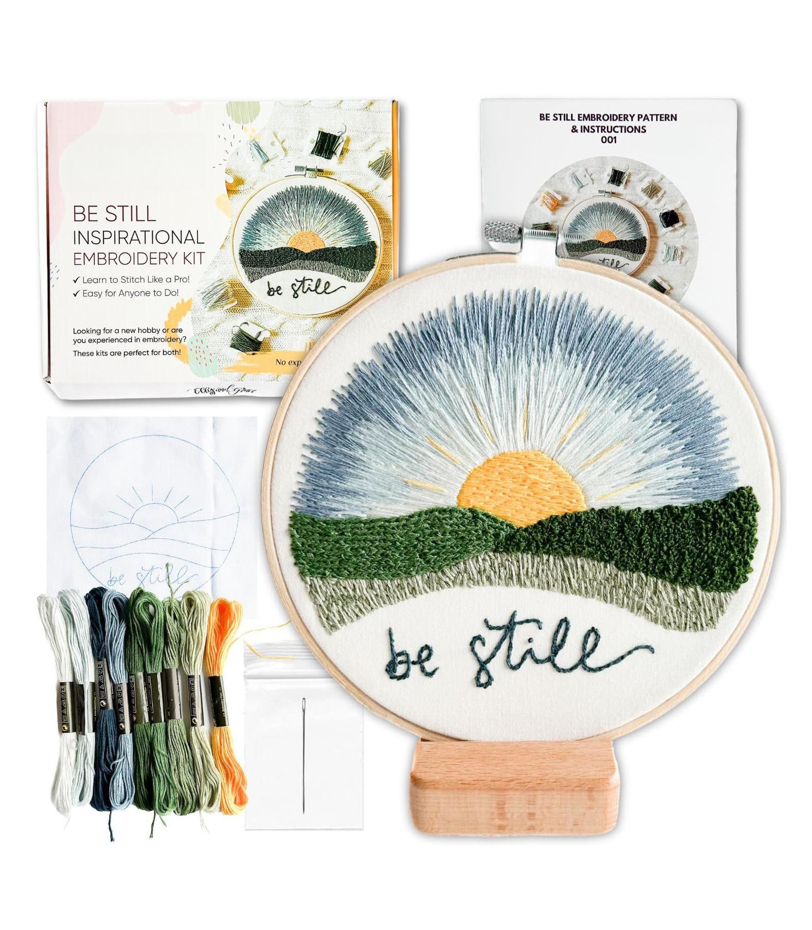 Набор для вышивания GNUADZ Embroidery Kit Beginners Adults Hoop Thread Be Still