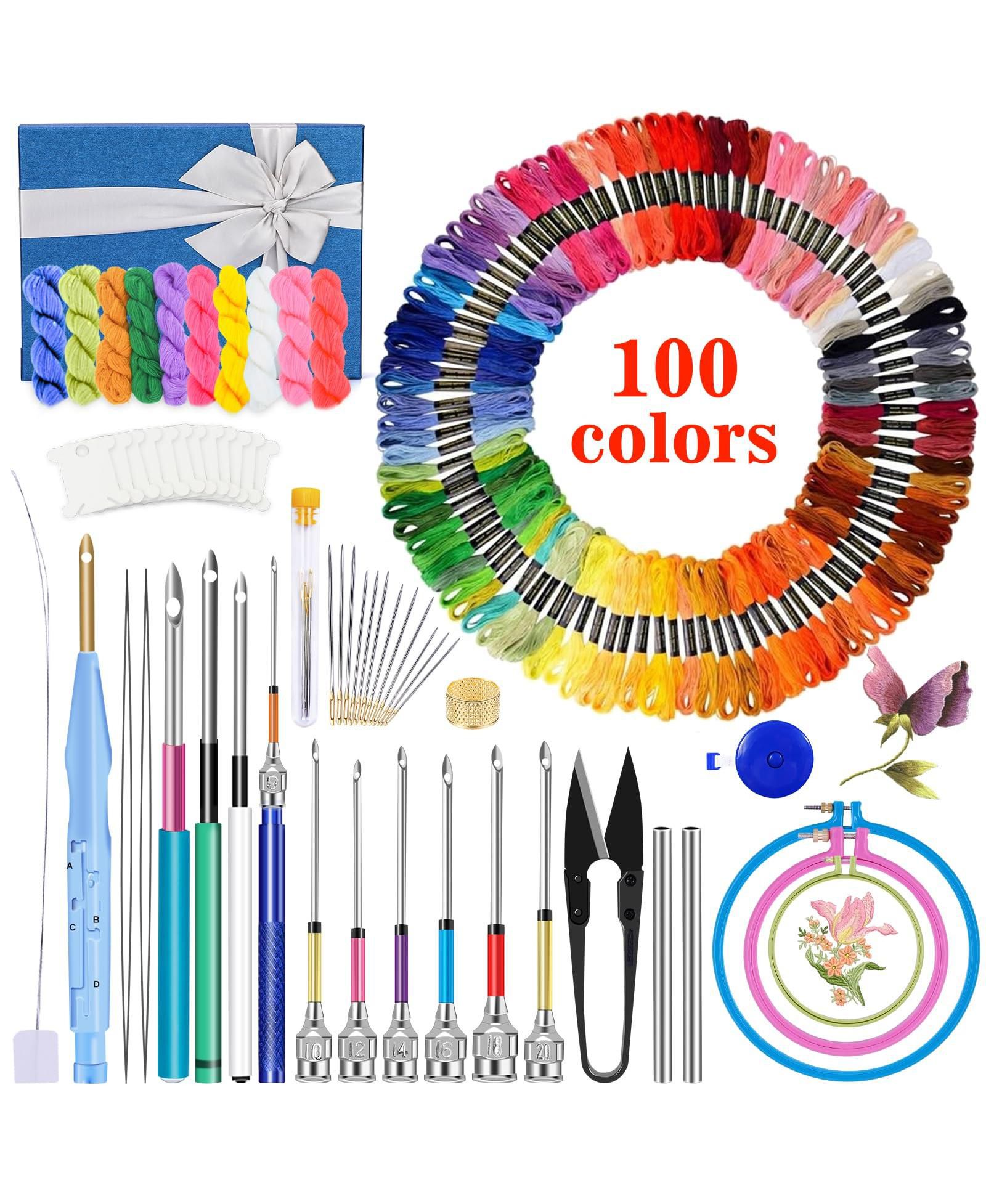 GNUADZ 156 Punch Needle Embroidery Kit Beginner Floss 100 Colors