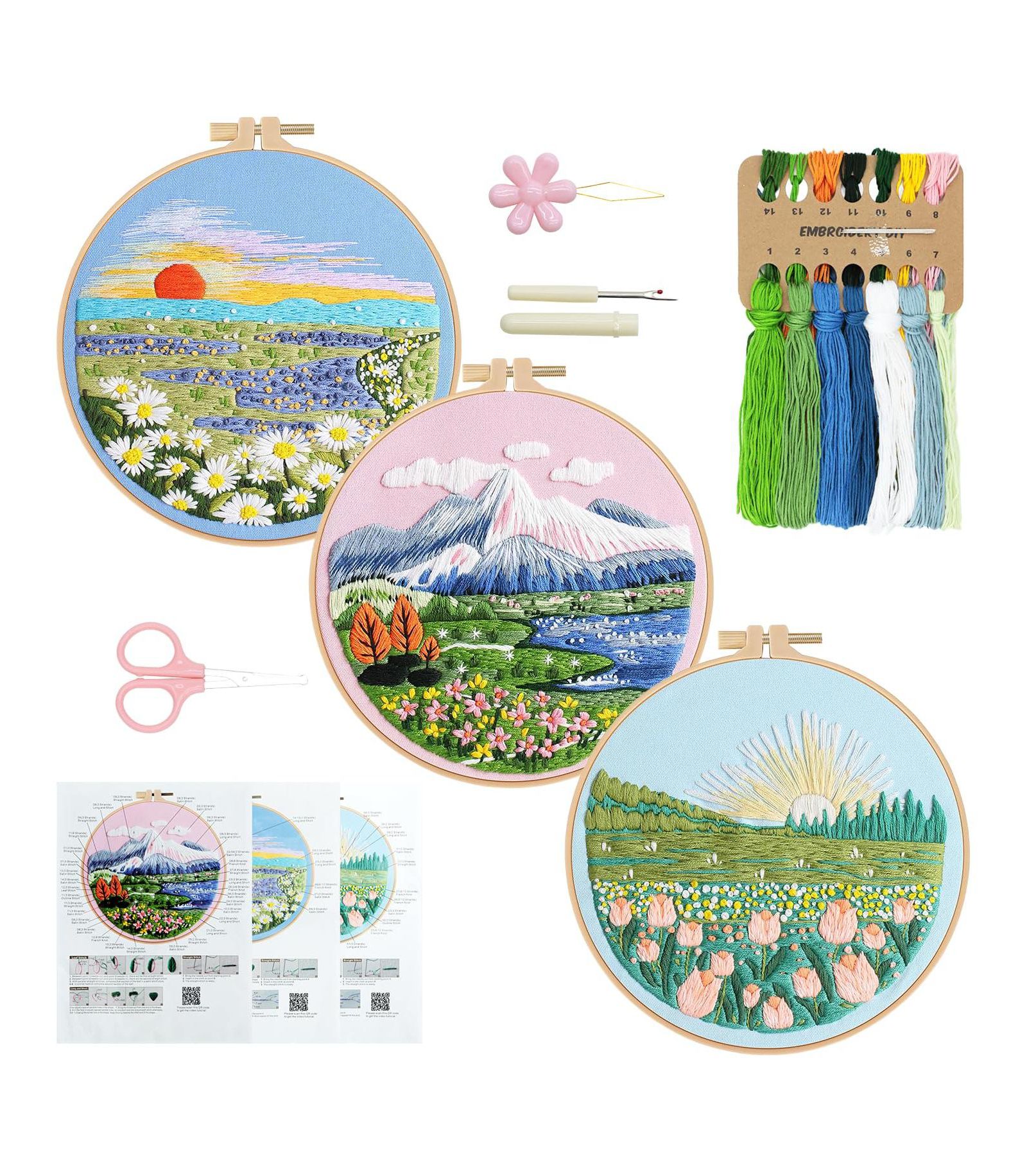 GNUADZ Набор для вышивания Floral Sunshine Pattern DIY Hoop Floss, 3 шт
