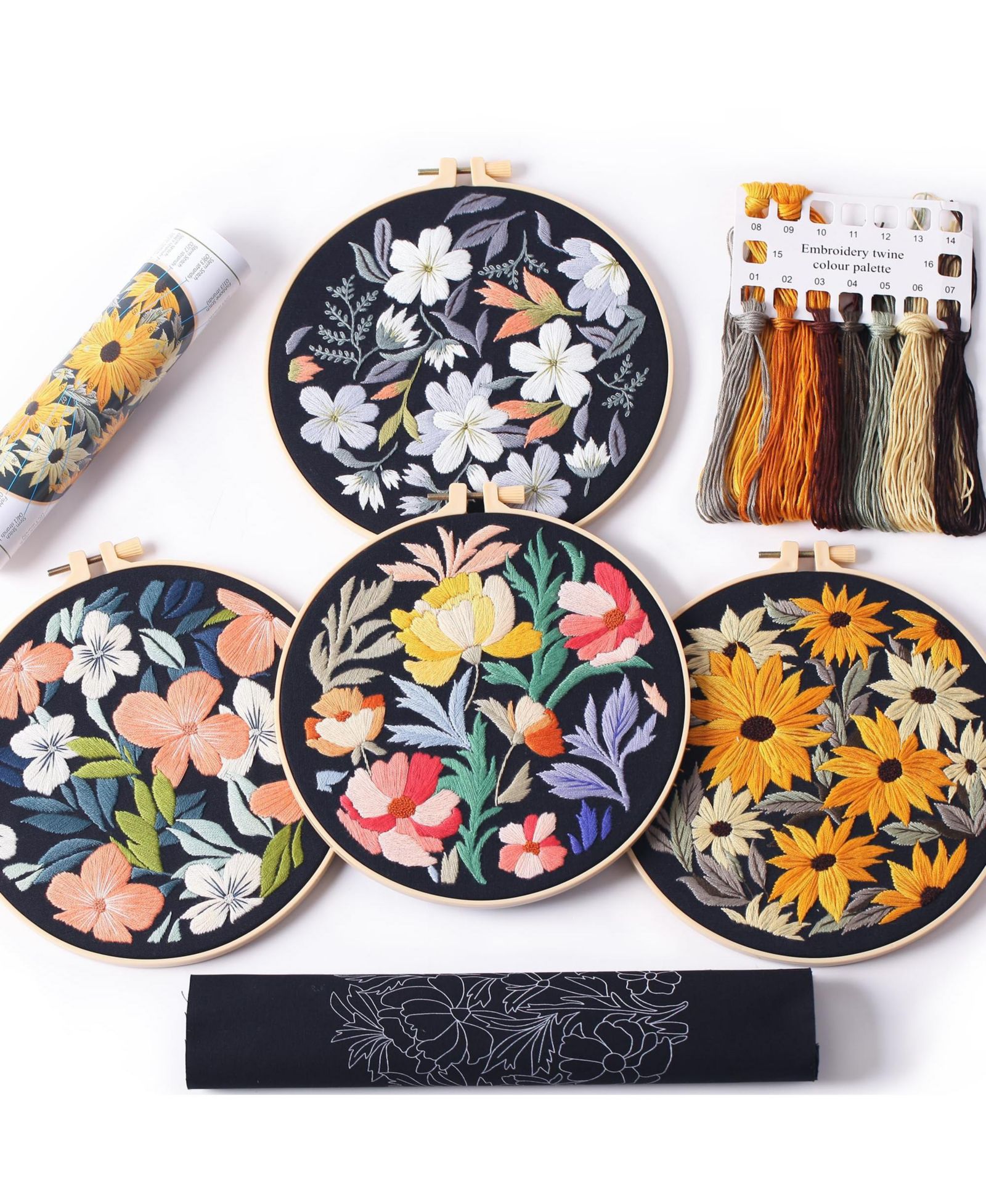 GNUADZ 4pieces Embroidery Starter Kit Patterns Instructions Beginner Cross Stitch Plastic Rings Threads