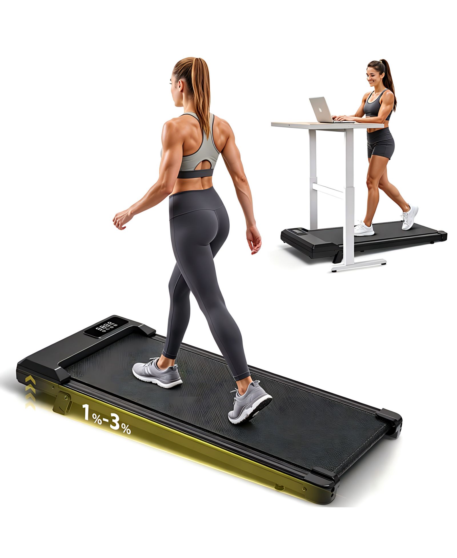 Redliro Walking Pad Treadmill with Incline, Compact Walking Pad with Smart LED Display, Portable Under Desk Treadmill for Home & Office Use