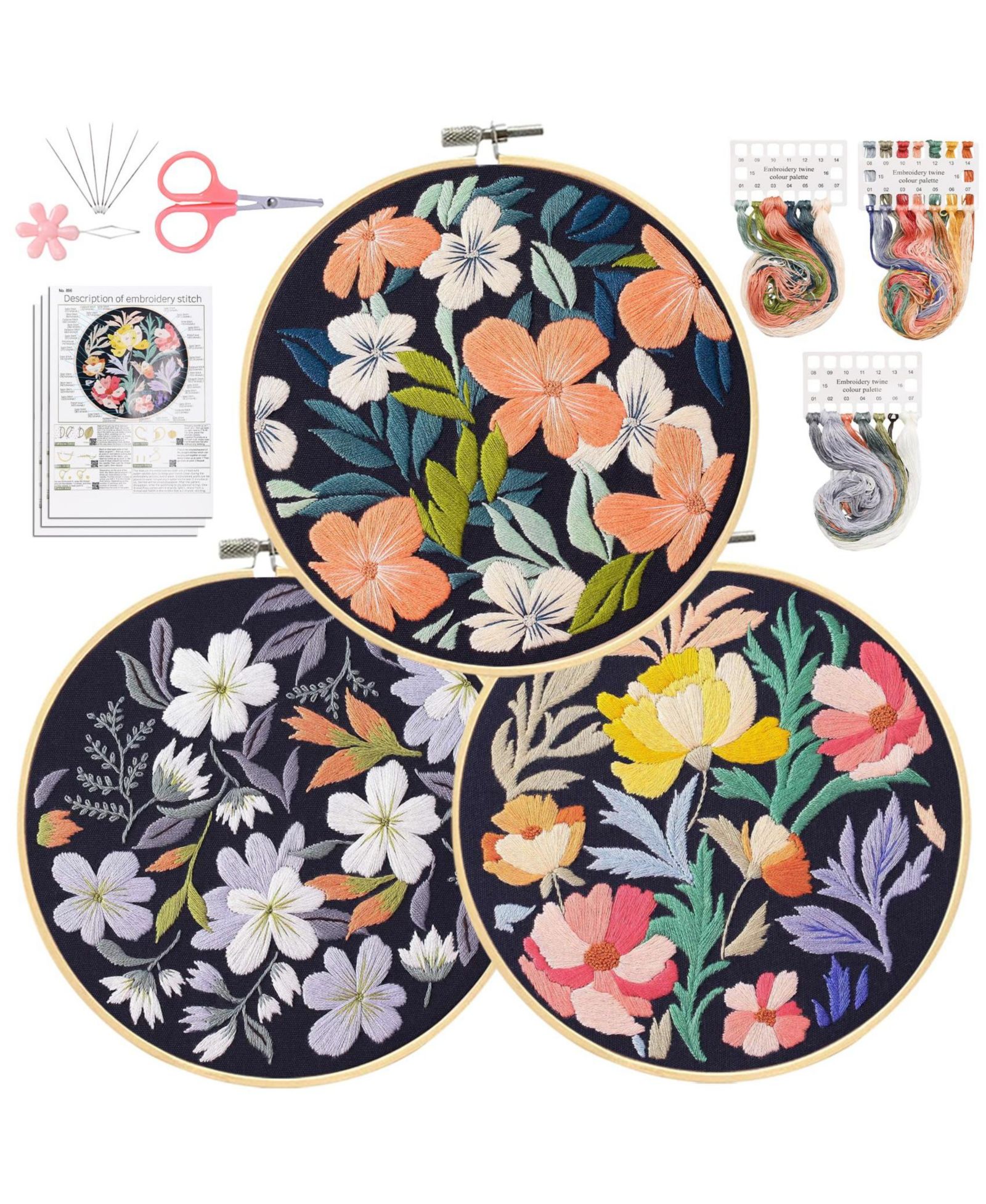 Набор для вышивания GNUADZ 3 Pack Embroidery Kit Beginners Needlepoint Cross Stamped Petal Pattern