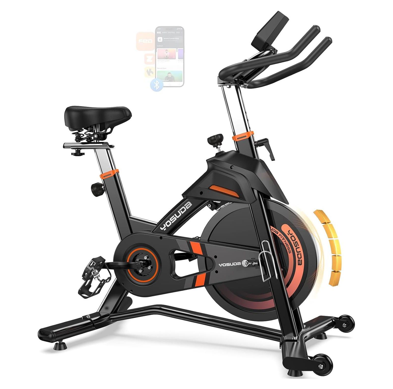 FED FITNESS Light Commercial Exercise Bike, 50LB Flywheel, 100-Level Magnetic Resistance, 400LB Capacity, Bluetooth, 20dB Quiet